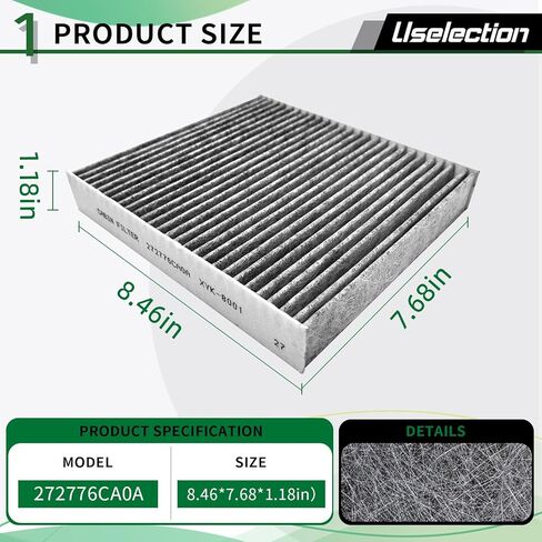 Cabin Air Filter with Activated for Nissan Rogue (2021-2025), Sentra (2020-2025), Altima (2019-2025), Pathfinder QX60 (2022-2025), INFINITI QX50 (2019-2025), Replaces 27277-5NA1A,27277-6CA0A in Kuwait