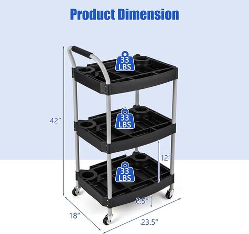 S AFSTAR 3 Tier Rolling Tool Cart, Rustproof Metal Utility Cart w/Handle, Tool Storage Slot, Universal Wheels, Heavy Duty Cart Organizer for Garage, Barbershop, Beauty Salon, Workshop in Saudi Arabia