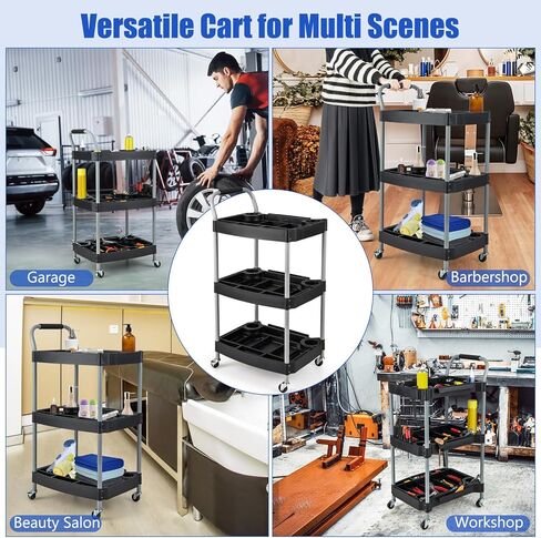S AFSTAR 3 Tier Rolling Tool Cart, Rustproof Metal Utility Cart w/Handle, Tool Storage Slot, Universal Wheels, Heavy Duty Cart Organizer for Garage, Barbershop, Beauty Salon, Workshop in Saudi Arabia