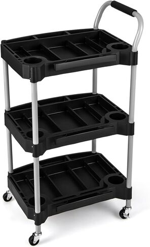 S AFSTAR 3 Tier Rolling Tool Cart, Rustproof Metal Utility Cart w/Handle, Tool Storage Slot, Universal Wheels, Heavy Duty Cart Organizer for Garage, Barbershop, Beauty Salon, Workshop in Saudi Arabia