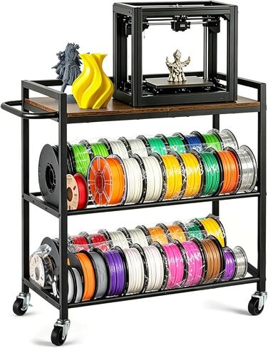 3D Printer Stand with Filaments Storage, 3-Tier Heavy Duty 3D Printer Cart Desk with Wheels, Compact Metal Storage Table for Resin/PLA Consumables, Workshop & Office Brown in Saudi Arabia