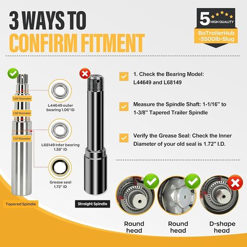 3500lb Trailer Axle Bearing Boat Trailer Hubs 5 Lug 5 * 4.5" fit 1-1/16" to 1-3/8" [Tapered Spindle] Only L68149 (I.D: 1-3/8") to L44649 (I.D: 1-1/16") Sliver Trailer Hub Assembly Set of 2 in Saudi Arabia
