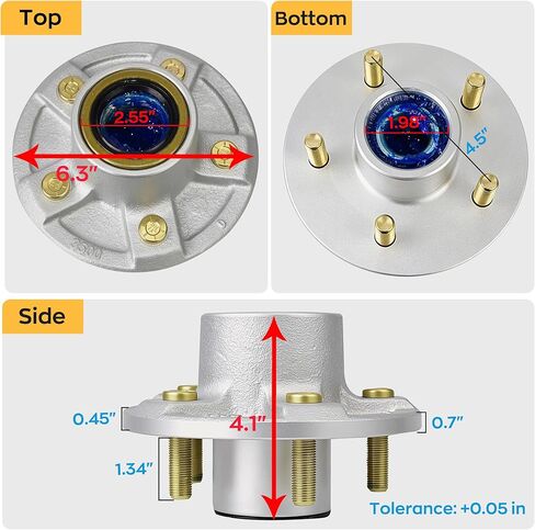 3500lb Trailer Axle Bearing Boat Trailer Hubs 5 Lug 5 * 4.5" fit 1-1/16" to 1-3/8" [Tapered Spindle] Only L68149 (I.D: 1-3/8") to L44649 (I.D: 1-1/16") Sliver Trailer Hub Assembly Set of 2 in Saudi Arabia