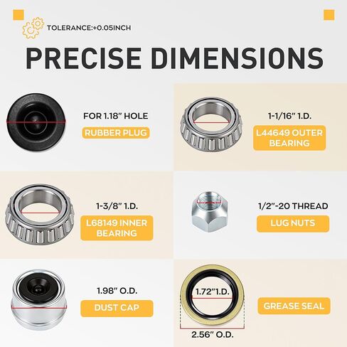 3500lb Trailer Axle Bearing Boat Trailer Hubs 5 Lug 5 * 4.5" fit 1-1/16" to 1-3/8" [Tapered Spindle] Only L68149 (I.D: 1-3/8") to L44649 (I.D: 1-1/16") Sliver Trailer Hub Assembly Set of 2 in Saudi Arabia