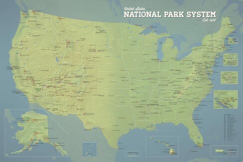 US National Park System Units Map 24x36 Poster (Natural Earth) in Saudi Arabia