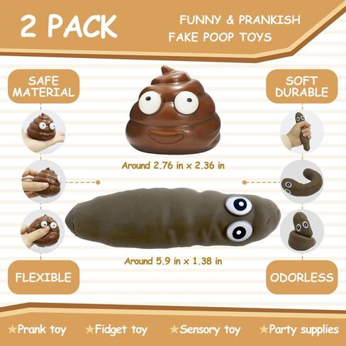Novelty 2 Design Squishy Stretchy Fake Poo Stress Relief Toys, Funny Joke Fidget Anxiety Prank Poop Shape Sensory Toy for Adults Teens Birthday Party Favor in Saudi Arabia