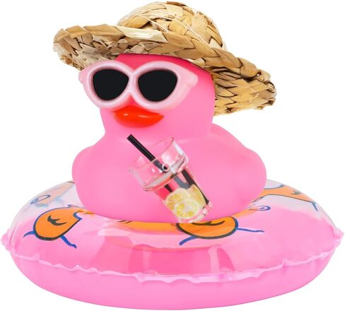 Funny Rubber Duck, Includes Mini Straw Hat, Sunglasses, Necklace, Swimming Ring & Double-Sided Tape for Car Dashboard Decoration, Desk Decor, Home Favors in Kuwait