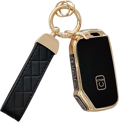 GripKeyShell™ لغطاء Kia Key Fob مع سلسلة مفاتيح جلدية، واقي مفتاح TPU ناعم متوافق مع مفتاح التحكم عن بعد 2018-2025 Kia Telluride Sorento Sportage Soul Seltos Forte Cerato Ceed NIRO K5 EV6 in Kuwait