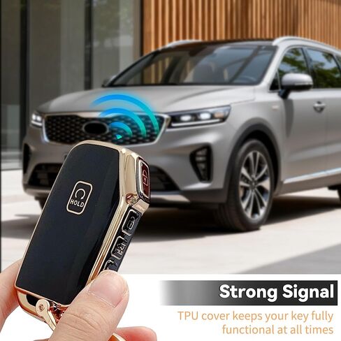 GripKeyShell™ لغطاء Kia Key Fob مع سلسلة مفاتيح جلدية، واقي مفتاح TPU ناعم متوافق مع مفتاح التحكم عن بعد 2018-2025 Kia Telluride Sorento Sportage Soul Seltos Forte Cerato Ceed NIRO K5 EV6 in Kuwait