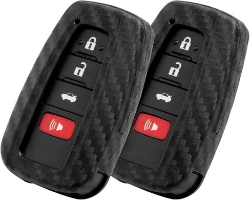 Key Fob Case Carbon Fiber Pattern Silicone Cover Compatible with Toyota 4RUNNER 86 Avalon C-HR Camry Prius Compatible with RAV4 Corolla Highlander 2 3 4 Button in Kuwait