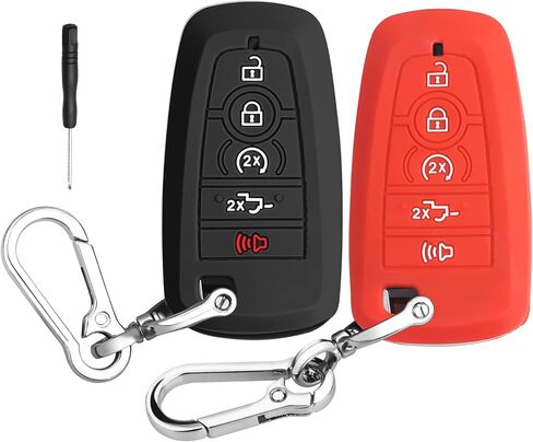 QBUC 2PCS for Ford Key Fob Cover with Keychain Soft Silicone Protection Compatible with 2017-2026 F150 Super Duty F-250 F-350 F-450 XL XLT Lariat King Ranch Platinum Lightning 5-Buttons(Black+Pink) in Kuwait