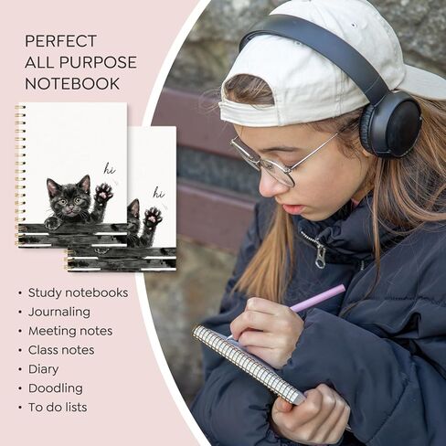Funny Black Cat Office Notebook for Note Taking, Work Journal for Women Men, Cat Lover Gifts for Women Men, Cute Notebooks for School Supplies, 5.5x8.3 Inch in Kuwait