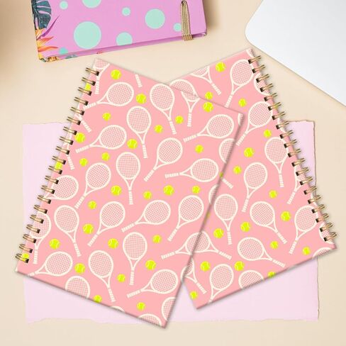 Trendy Tennis Notebook, Preppy Sports Gift, Tennis Racket Print, Cute College Ruled Writing Journal for Home School College, Office and School Supplies, Hardcover Notebook Journal 5.5x8.3 in Kuwait
