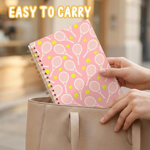 Trendy Tennis Notebook, Preppy Sports Gift, Tennis Racket Print, Cute College Ruled Writing Journal for Home School College, Office and School Supplies, Hardcover Notebook Journal 5.5x8.3 in Kuwait