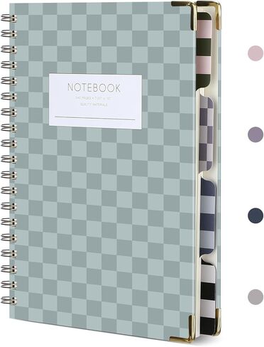 Resurhang Checkered Spiral Notebook with Dividers & Tabs, 7.25" x 10" 240 Pages Cute Hardcover 5 Subject Notebook for Work, School & Note Taking College Ruled Journal for Women Men Travel(Pink) in Kuwait