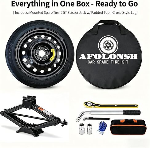 Spare Tire Kit Fits 2017-2026 Honda Civic | Complete Compact Spare Tire 135/70R18 with Pre-Mounted Wheel | Includes 2.5 Ton Scissor Jack, Lug Wrench & Tool Set | Roadside Emergency Kit in Saudi Arabia