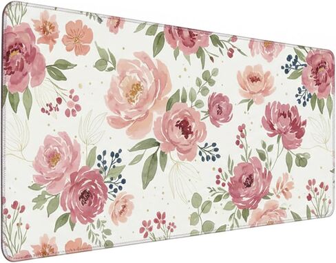 Large Floral Desk Pad, XXL Extended Mouse Pad for Desktop, Pink Watercolor Flowers PU Leather Waterproof Gaming Desk Mat, Cute Aesthetic Keyboard Mouse Pad for Home Office School, 31.5" x 15.7" in Saudi Arabia
