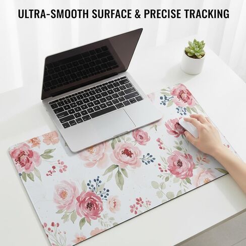 Large Floral Desk Pad, XXL Extended Mouse Pad for Desktop, Pink Watercolor Flowers PU Leather Waterproof Gaming Desk Mat, Cute Aesthetic Keyboard Mouse Pad for Home Office School, 31.5" x 15.7" in Saudi Arabia