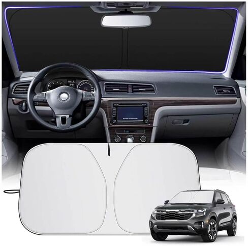 2026 Upgraded Car Windshield Sun Shade 63"X33",Thickened Oxford Cloth Windshield Sunshade Reflects Sunlight & Blocks Heat,Foldable Car Shield Sun Protector Kit with Storage Bag (L (63 x 33 inch)) in Kuwait
