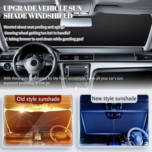 2026 Upgraded Car Windshield Sun Shade 63"X33",Thickened Oxford Cloth Windshield Sunshade Reflects Sunlight & Blocks Heat,Foldable Car Shield Sun Protector Kit with Storage Bag (L (63 x 33 inch)) in Kuwait