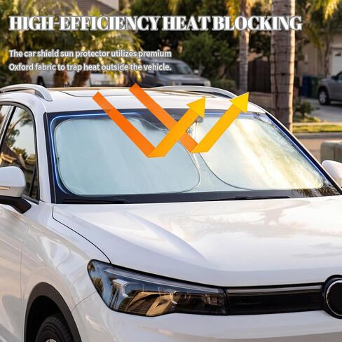 2026 Upgraded Car Windshield Sun Shade 63"X33",Thickened Oxford Cloth Windshield Sunshade Reflects Sunlight & Blocks Heat,Foldable Car Shield Sun Protector Kit with Storage Bag (L (63 x 33 inch)) in Kuwait