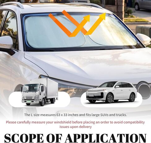 2026 Upgraded Car Windshield Sun Shade 63"X33",Thickened Oxford Cloth Windshield Sunshade Reflects Sunlight & Blocks Heat,Foldable Car Shield Sun Protector Kit with Storage Bag (L (63 x 33 inch)) in Kuwait