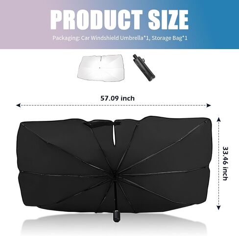 Car Windshield Sun Shade,Foldable Sun Shade for Car Windshield for Blocking Sunlight,Titanium Silver Windshields Umbrella Suns Shades for Cars with Storage Pouch in Kuwait