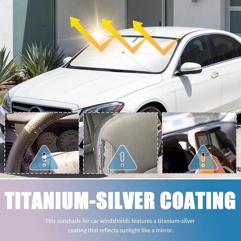 Car Windshield Sun Shade,Foldable Sun Shade for Car Windshield for Blocking Sunlight,Titanium Silver Windshields Umbrella Suns Shades for Cars with Storage Pouch in Kuwait