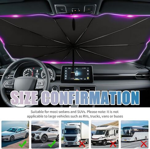 Car Windshield Sun Shade,Foldable Sun Shade for Car Windshield for Blocking Sunlight,Titanium Silver Windshields Umbrella Suns Shades for Cars with Storage Pouch in Kuwait