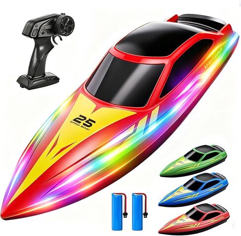 Tidjani RC Boat for Kids, Remote Control Boat with 7-Mode LED, 60Mins Playtime, 15 KPH RC Speed Boat for Pool & Lake & Saltwater, Summer Toys for Boys, Girls in Saudi Arabia