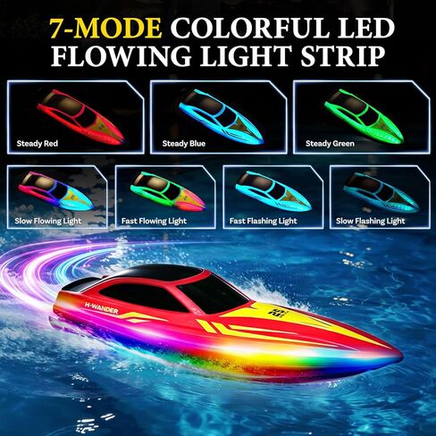 Tidjani RC Boat for Kids, Remote Control Boat with 7-Mode LED, 60Mins Playtime, 15 KPH RC Speed Boat for Pool & Lake & Saltwater, Summer Toys for Boys, Girls in Saudi Arabia