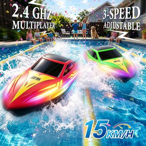 Tidjani RC Boat for Kids, Remote Control Boat with 7-Mode LED, 60Mins Playtime, 15 KPH RC Speed Boat for Pool & Lake & Saltwater, Summer Toys for Boys, Girls in Saudi Arabia