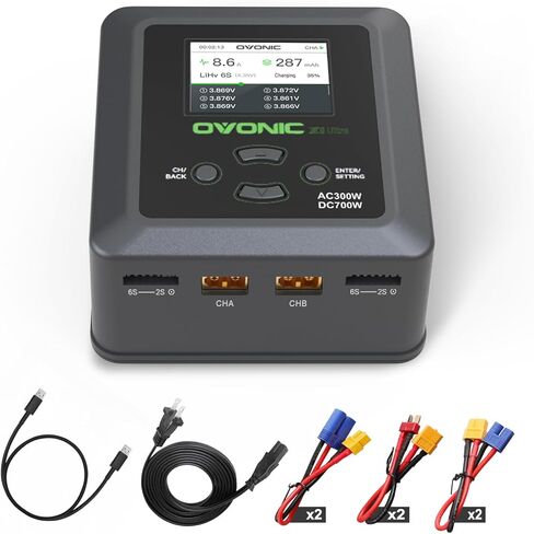 OVONIC X1 Ultra Dual RC LiPo Balance Charger for 1S-6S Lipo Batteries, Life/NiCd/NiMH/LiHV, AC 300W/DC 700W 16A, Sync Charging Mode in Kuwait
