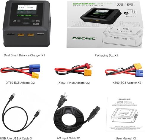 OVONIC X1 Ultra Dual RC LiPo Balance Charger for 1S-6S Lipo Batteries, Life/NiCd/NiMH/LiHV, AC 300W/DC 700W 16A, Sync Charging Mode in Kuwait