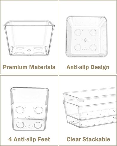 15Pcs Clear Plastic Drawer Organizers Set, 4size makeup drawer organizer trays for vanity/desk/bathroom/office/nightstand/gadgets for kitchen/desk drawer, Versatile drawer divider storage bins in Saudi Arabia