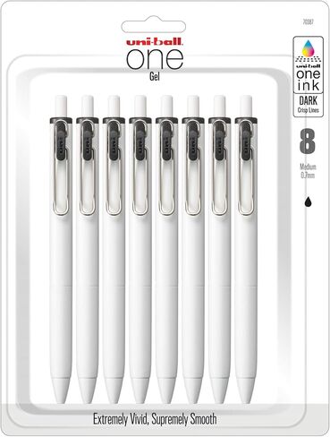 Uniball One Retractable & Refillable Gel Pen, 0.7mm Medium Tip, Black Ink, 8 Pens in Kuwait