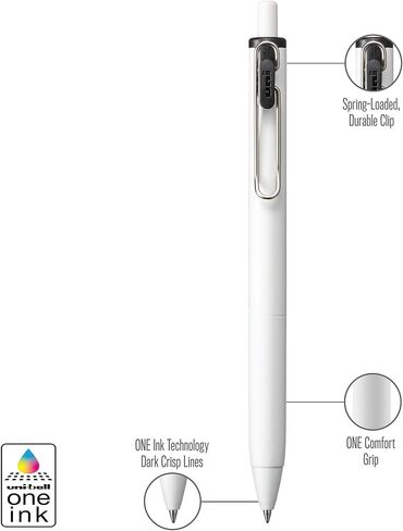 Uniball One Retractable & Refillable Gel Pen, 0.7mm Medium Tip, Black Ink, 8 Pens in Kuwait