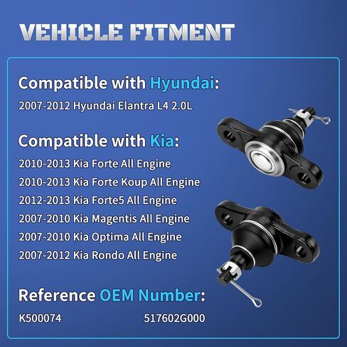 Set of 2 Front Lower Ball Joint Compatible with Hyundai Elantra Kia Optima Rondo Magentis 2007 2008 2009 2010 2011 2012, Kia Forte Koup Forte5 2010-2013 Replaces K500074, 517602G000 in Kuwait