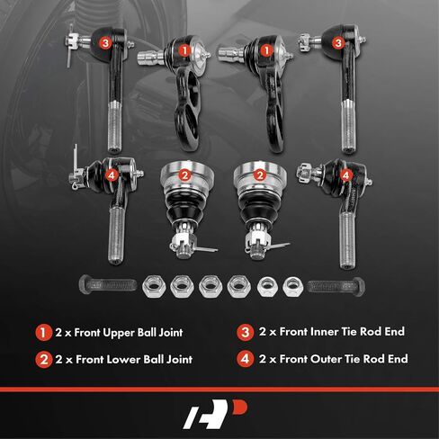 A-Premium Set of 8, Front Upper & Lower Ball Joint, Inner & Outer Tie Rod End, Compatible with 1995-2002 - Ford Crown Victoria & Lincoln Town Car & Mercury Grand Marquis in Kuwait