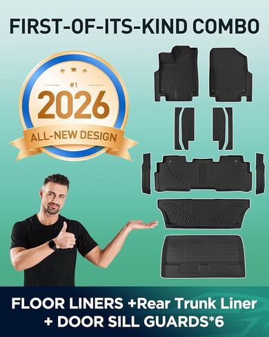 Car Floor Mat for Honda Odyssey 2018–2026 7-Seater Minivan Full Set Floor Mats, Trunk Mat & Door Sill Guards, All-Weather TPE Liners for Cabin & Cargo Protection in Kuwait