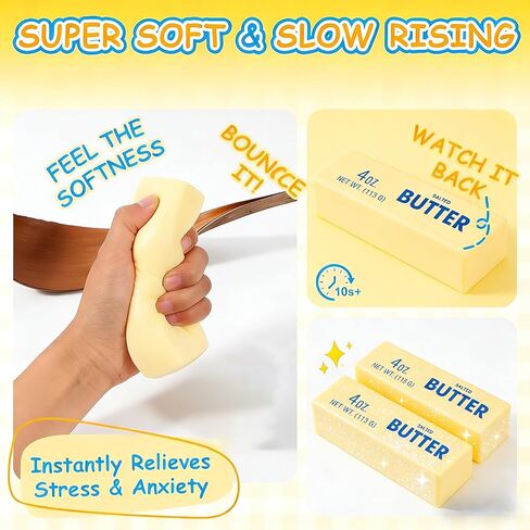2 Pack 5.1 Inch Butter Squishy Slow Rising Stress Relief Squeeze Toy, Realistic Butter Shaped Fidget Sensory Toy for Anxiety Relief, Office Desk Decor, Party Favors in Saudi Arabia
