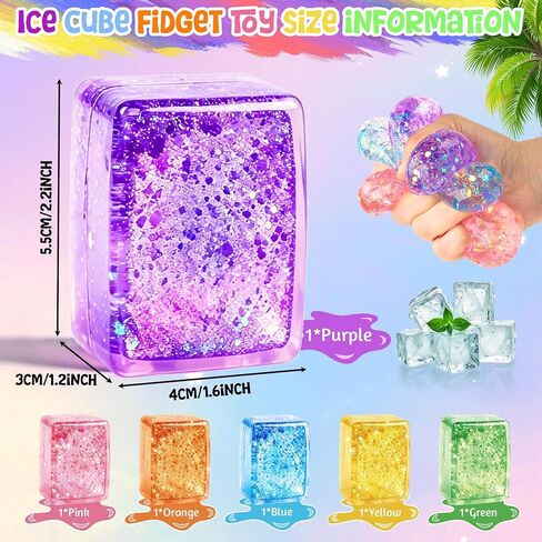 6Pc Ice Stress Cube, Sensory Fidget Toys for Adults and Kids, Stress Ball for Anxiety Stress Relief, Square Squeeze Toys Gifts for Girls Boys Party Favors, Classroom Prizes, Birthday Toy Gift in Saudi Arabia