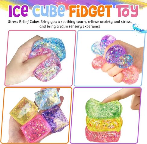 6Pc Ice Stress Cube, Sensory Fidget Toys for Adults and Kids, Stress Ball for Anxiety Stress Relief, Square Squeeze Toys Gifts for Girls Boys Party Favors, Classroom Prizes, Birthday Toy Gift in Saudi Arabia