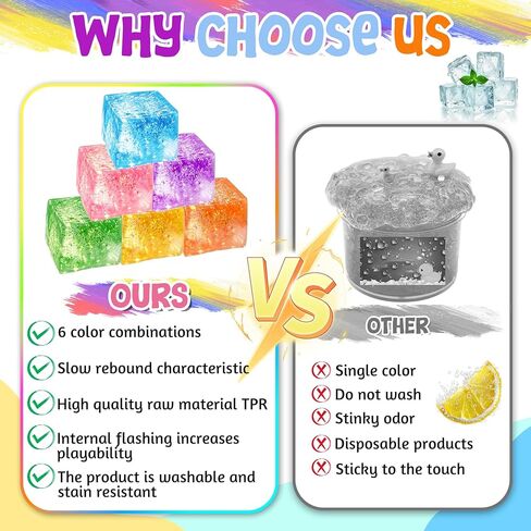 6Pc Ice Stress Cube, Sensory Fidget Toys for Adults and Kids, Stress Ball for Anxiety Stress Relief, Square Squeeze Toys Gifts for Girls Boys Party Favors, Classroom Prizes, Birthday Toy Gift in Saudi Arabia