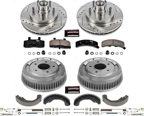 Power Stop K15138DK وسادات الفرامل الأمامية والخلفية Z23 من ألياف الكربون مع مجموعة براميل الفرامل المحفورة والمشقوقة in Kuwait