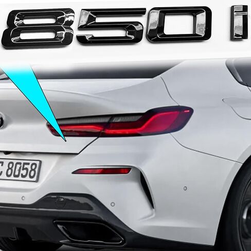 850i خلفي لامع أسود ثلاثي الأبعاد غطاء صندوق السيارة شارة السيارة شعار رقم الملصق لسيارات BMW 8 Series مع دعم لاصق in Kuwait