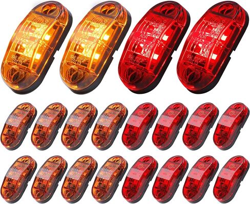 20 قطعة من 2.5 بوصة بيضاوية 10 كهرمان + 10 ضوء أحمر 8LED مجموعة مصابيح LED فائقة السطوع للمقطورة مؤشرات جانبية لتخليص المقطورة ضوء عالمي لشاحنة مقطورة بيك اب in Saudi Arabia