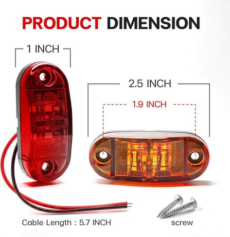 20 قطعة من 2.5 بوصة بيضاوية 10 كهرمان + 10 ضوء أحمر 8LED مجموعة مصابيح LED فائقة السطوع للمقطورة مؤشرات جانبية لتخليص المقطورة ضوء عالمي لشاحنة مقطورة بيك اب in Saudi Arabia