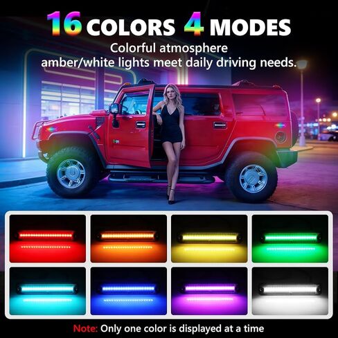 مصابيح LED للعلامات الجانبية RGB كاملة لسيارة Hummer H2 2003-2009، [4 أوضاع 16 لونًا] مصابيح العلامات الجانبية RGB متعددة الألوان، مجموعة مصد العدسات الأمامية والخلفية المدخنة مع جهاز تحكم عن بعد 24 مفتاحًا، 4 قطع in Kuwait