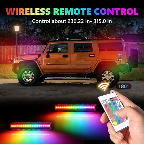 مصابيح LED للعلامات الجانبية RGB كاملة لسيارة Hummer H2 2003-2009، [4 أوضاع 16 لونًا] مصابيح العلامات الجانبية RGB متعددة الألوان، مجموعة مصد العدسات الأمامية والخلفية المدخنة مع جهاز تحكم عن بعد 24 مفتاحًا، 4 قطع in Kuwait